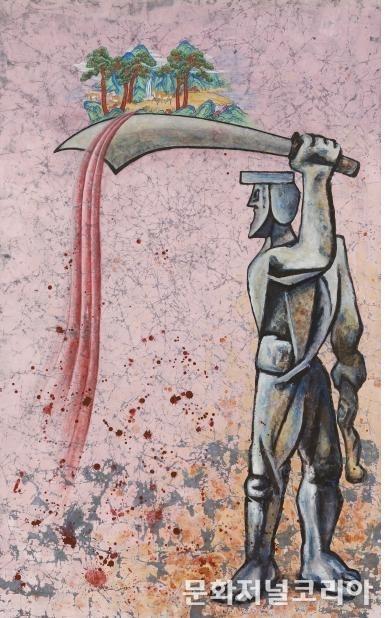 불사의 노래 2 _바람은 지쳐도 꽃은 피고지고, 지에 분채, 137X86cm, 장지에 채색, 2020