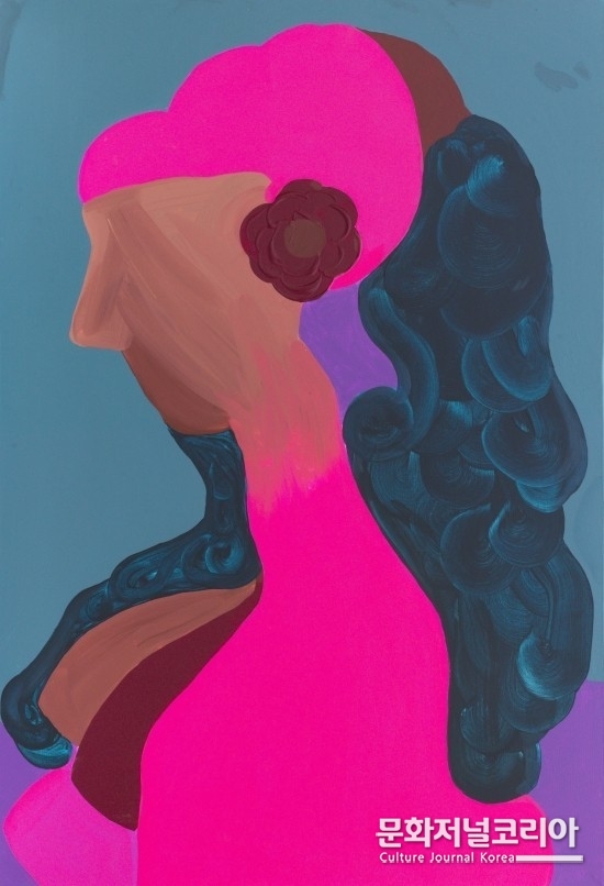 She_-_빨간_꽃을_달고,_79.7x116cm,_Acrylic__Mixed_media