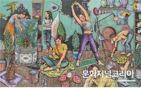<고도를 기다리며> 장지에 채색, 163x260cm, 2022