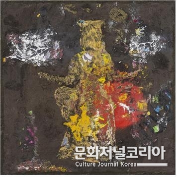 △ 전통에서 오는 소리(염원), 38×38cm, 캔버스에 혼합재료, 2022