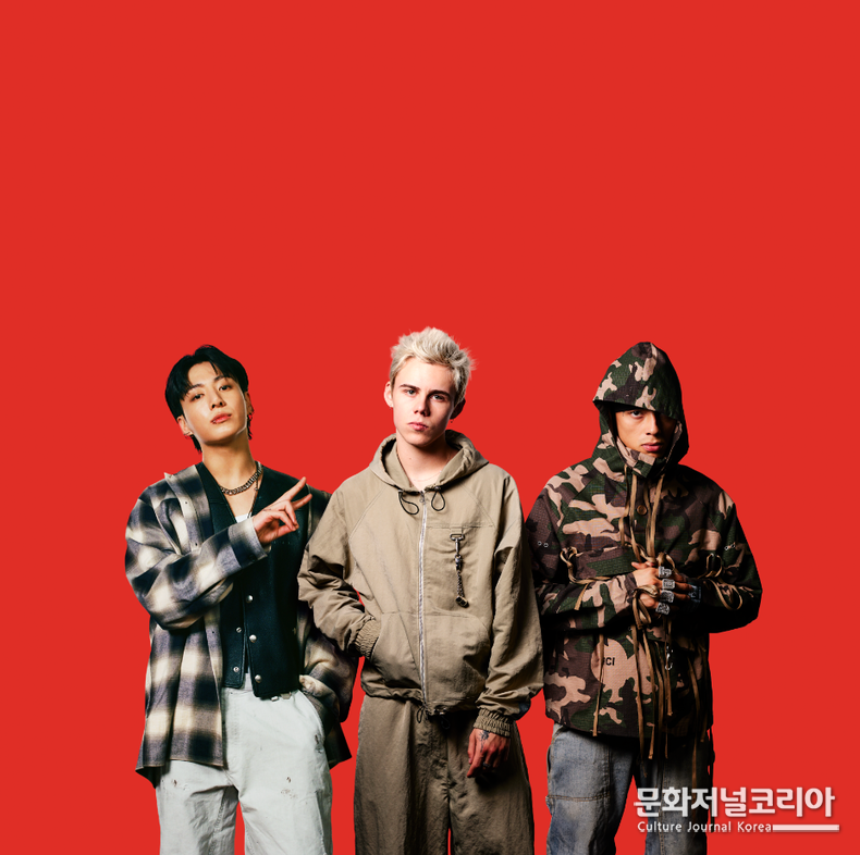아티스트 공식 이미지 (왼쪽부터 정국 (JUNG KOOK), 더 키드 라로이 (The Kid LAROI), 센트럴 씨 (Central Cee))