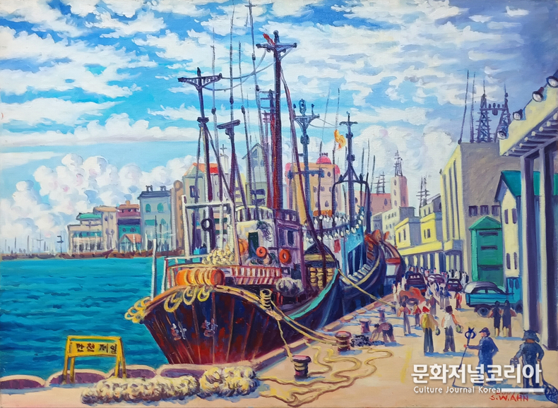 안승완, 감포항의 휴선, 90x65cm, Oil on canvas, 2001