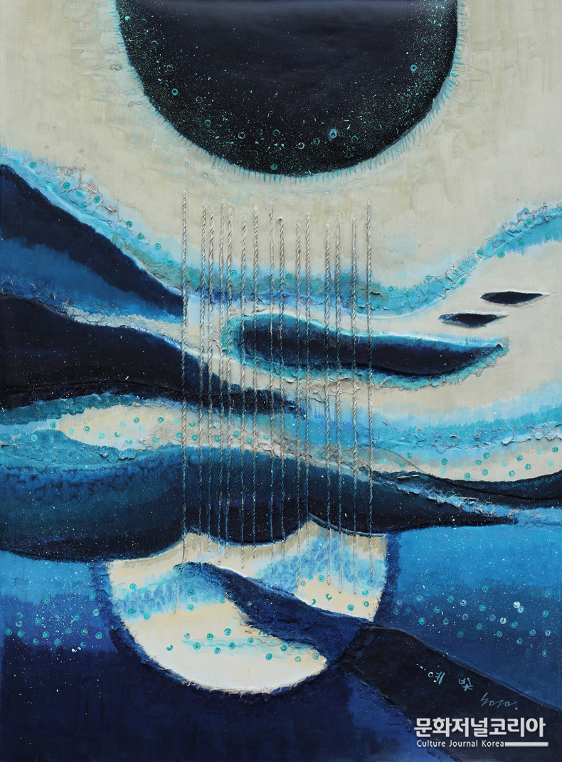 천지창조, 소가죽에 아크릴, 80 x 110cm, 2019