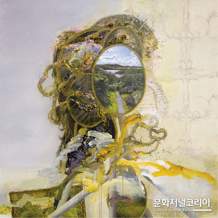 데이비드 킴 휘태커 / David Kim Whittaker The Privy (To Look In The Mirror), 2019 Oil and acrylic on primed canvas 152x152 cm (사진 제공=오페라갤러리)