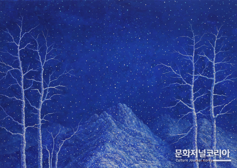 김문영, 첫눈내린북한산, 90.9x65.1cm(30호p), Mixedmedia on canvas, 2022
