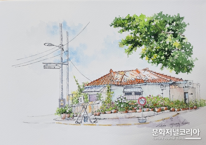 ▲신명순, 낙산, 33.4×24.2, pigment inkpen, watercolor on paper, 2024