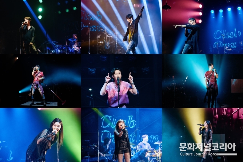 ▲ 뮤지컬 <클럽 드바이> 공연 사진 (위 왼쪽부터) 변희상, 유태율, 황민수, 이종석, 박좌헌, 신주협, 이지연, 조영화, 박소현 사진제공=㈜스튜디오 단단)