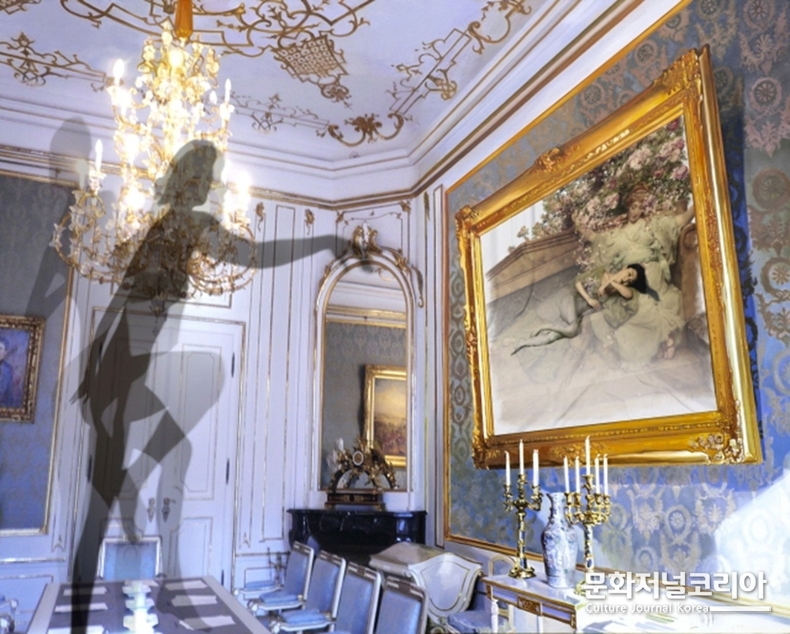 배준성, The Costume of Painter – Shadow of Museum ka, A.Tadema.B.W, Lenticular and Oil on Canvas, 130.3 x 162.2cm, 2015 (더 트리니티 갤러리 제공)